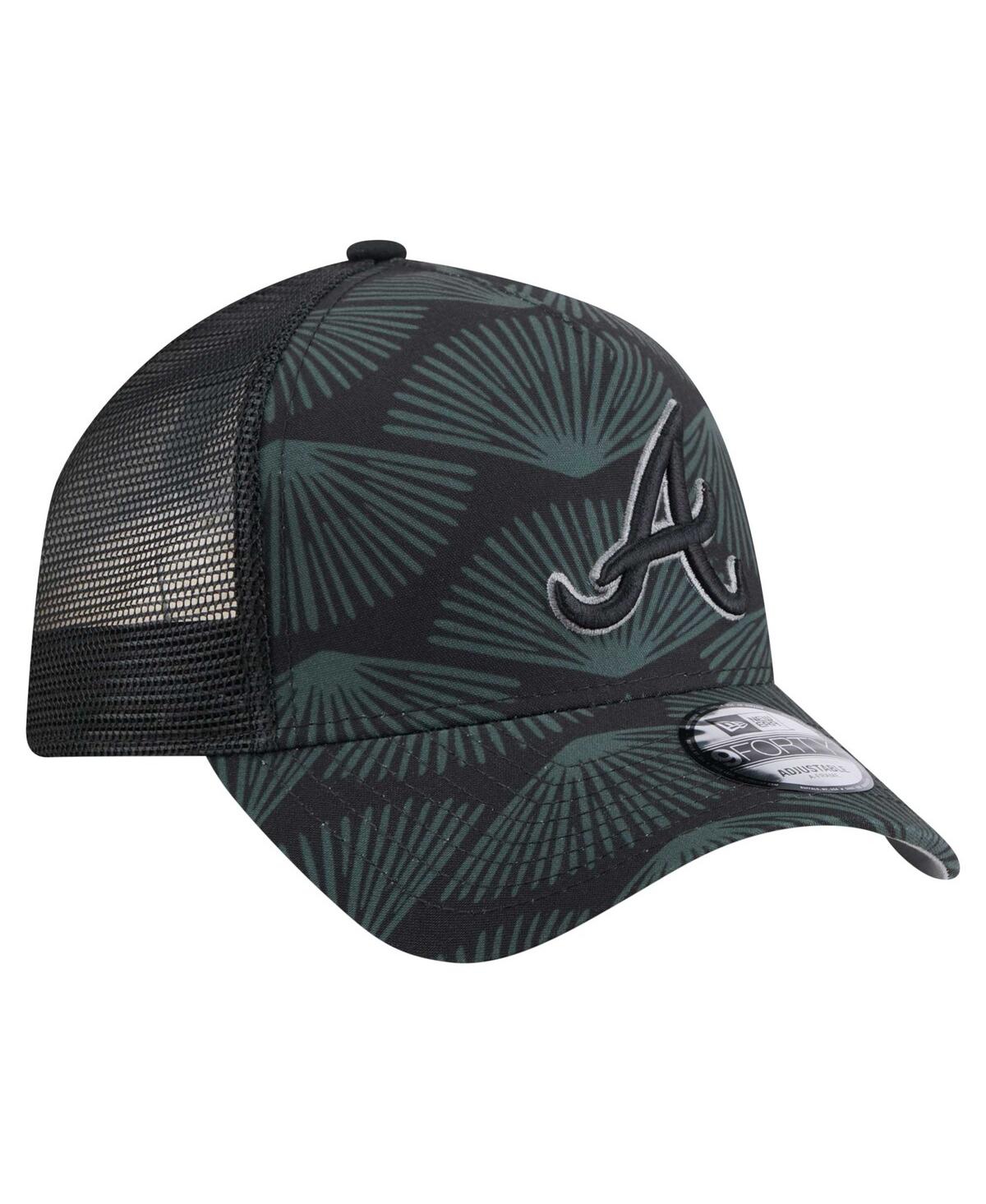 New Era Men's Black Atlanta Braves 9forty A-frame Trucker Adjustable Hat In Black