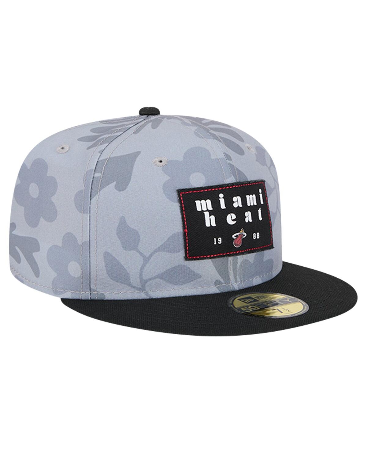 New Era Men's Gray Miami Heat Palm Fronds 2-tone 59fifty Fitted Hat In Gray
