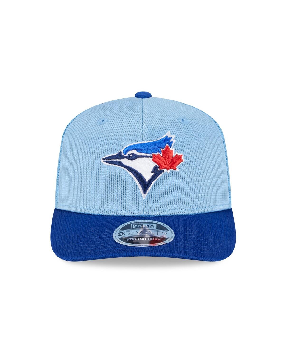 NEW ERA MEN'S POWDER BLUE/ROYAL TORONTO BLUE JAYS 2025 BATTING PRACTICE 9SEVENTY STRETCH-SNAP TRUCKER HAT 