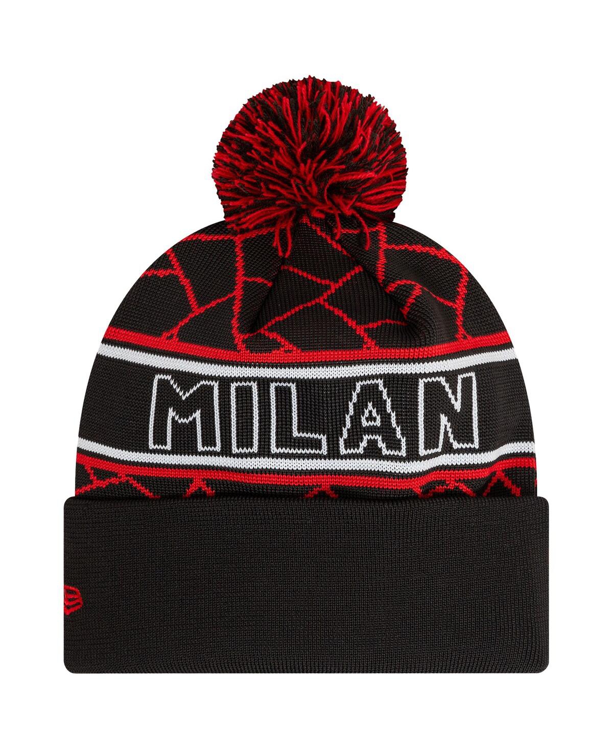 NEW ERA MEN'S BLACK AC MILAN SPORT CUFFED WITH POM KNIT HAT 