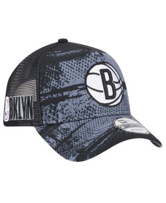 New Era - Men's Black/Charcoal Brooklyn Nets Tip Off A-Frame Trucker 9FORTY Adjustable Hat