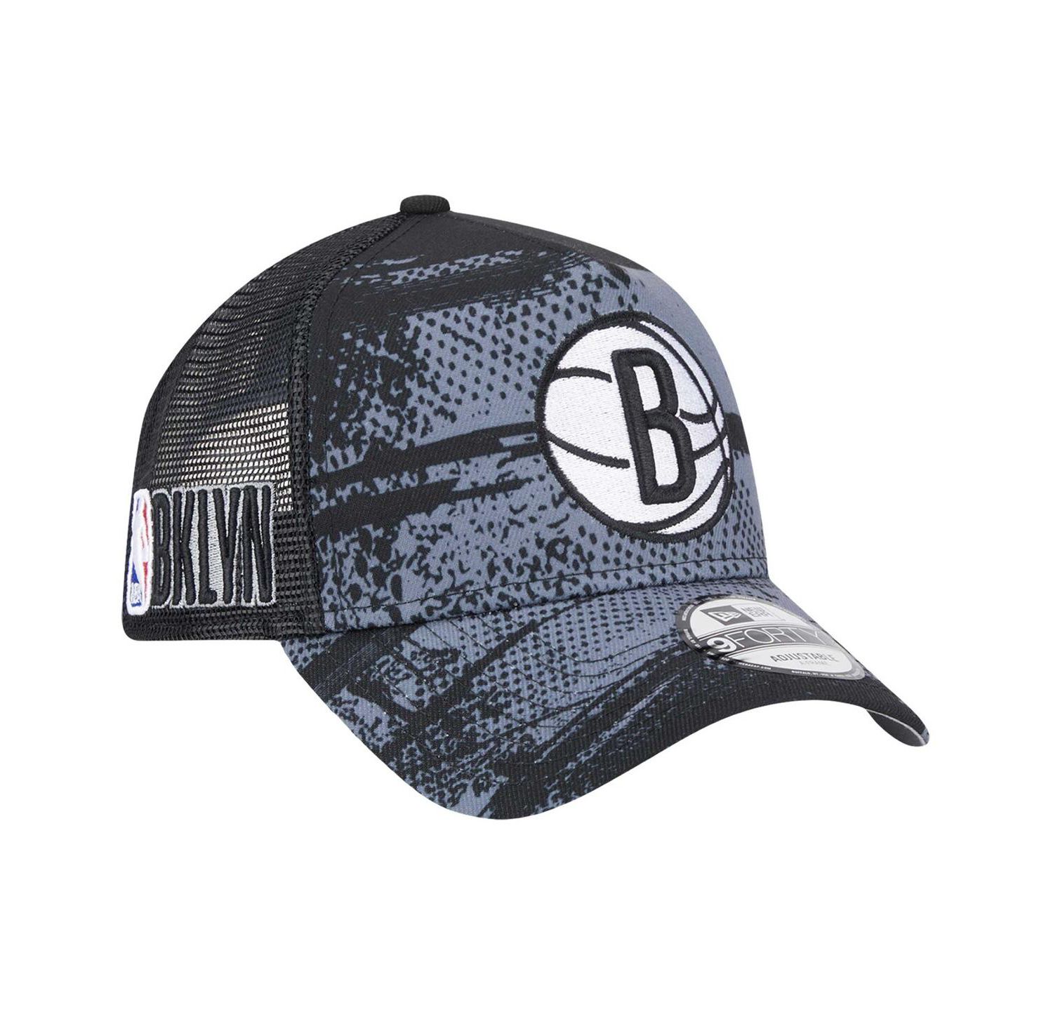 Men's Black/Charcoal Brooklyn Nets Tip Off A-Frame Trucker 9FORTY Adjustable Hat