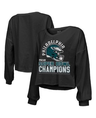 Majestic - Women's Black Philadelphia Eagles Super Bowl LIX Champions Hard Count Off Shoulder V-Neck Long Sleeve T-Shirt