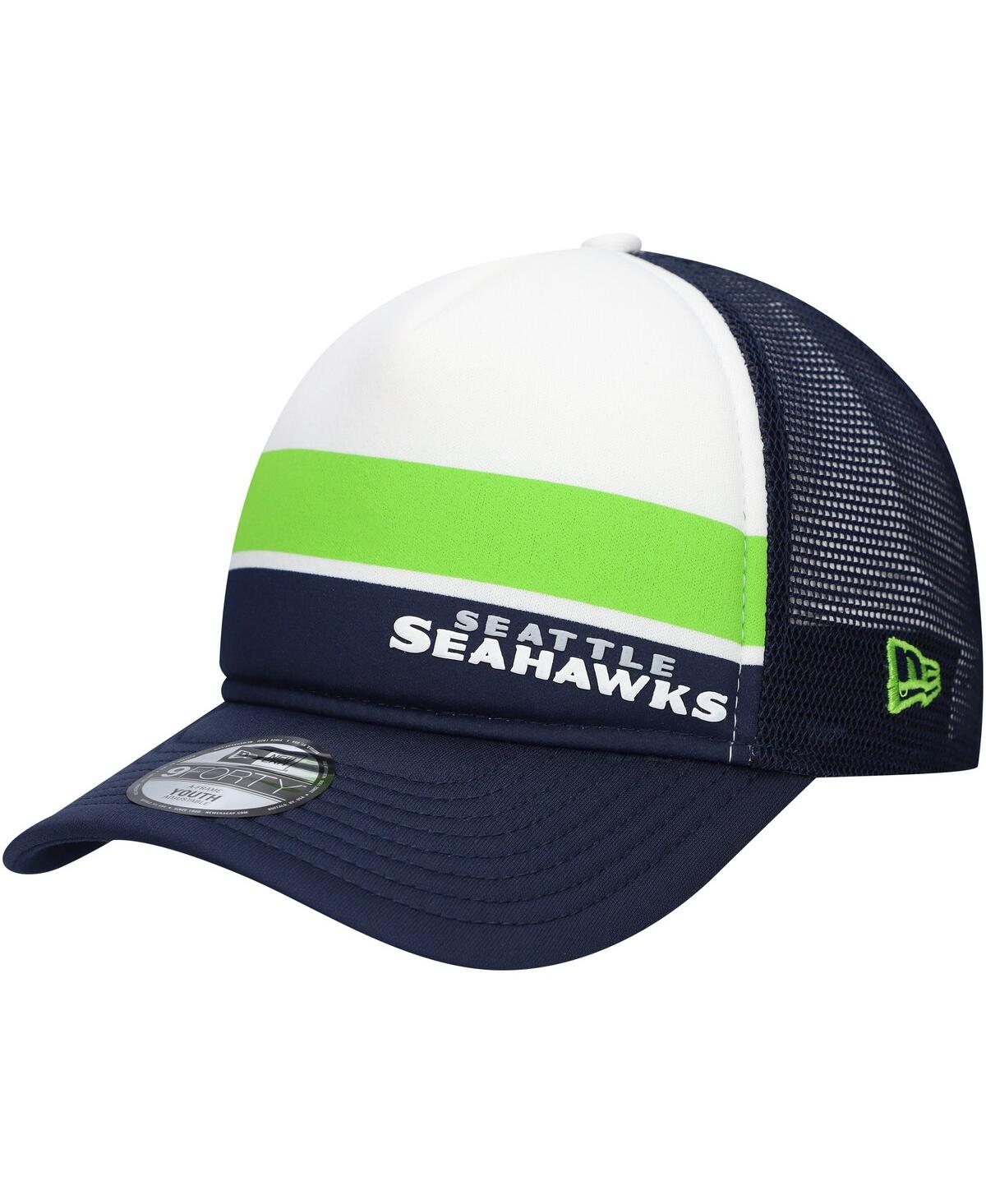 New Era Big Boys And Girls College Navy Seattle Seahawks Sport Night Color Block 9forty A-frame Trucker Adju In College Navy