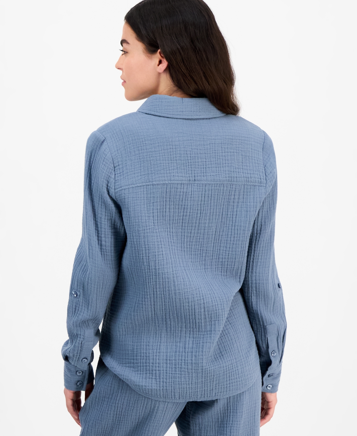 DKNY JEANS PETITE COTTON ROLL-TAB SHIRT 
