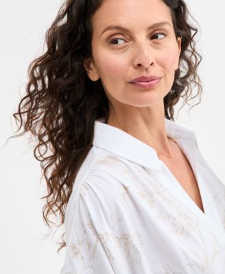 売れ筋商品|||スタイルアンドコー カットソー トップス レディース Women's Split-Neck Collared Embroidered Top, Exclusively at Macy's Garden White Style & Co Women's Split-Neck Collared Embroidered Top