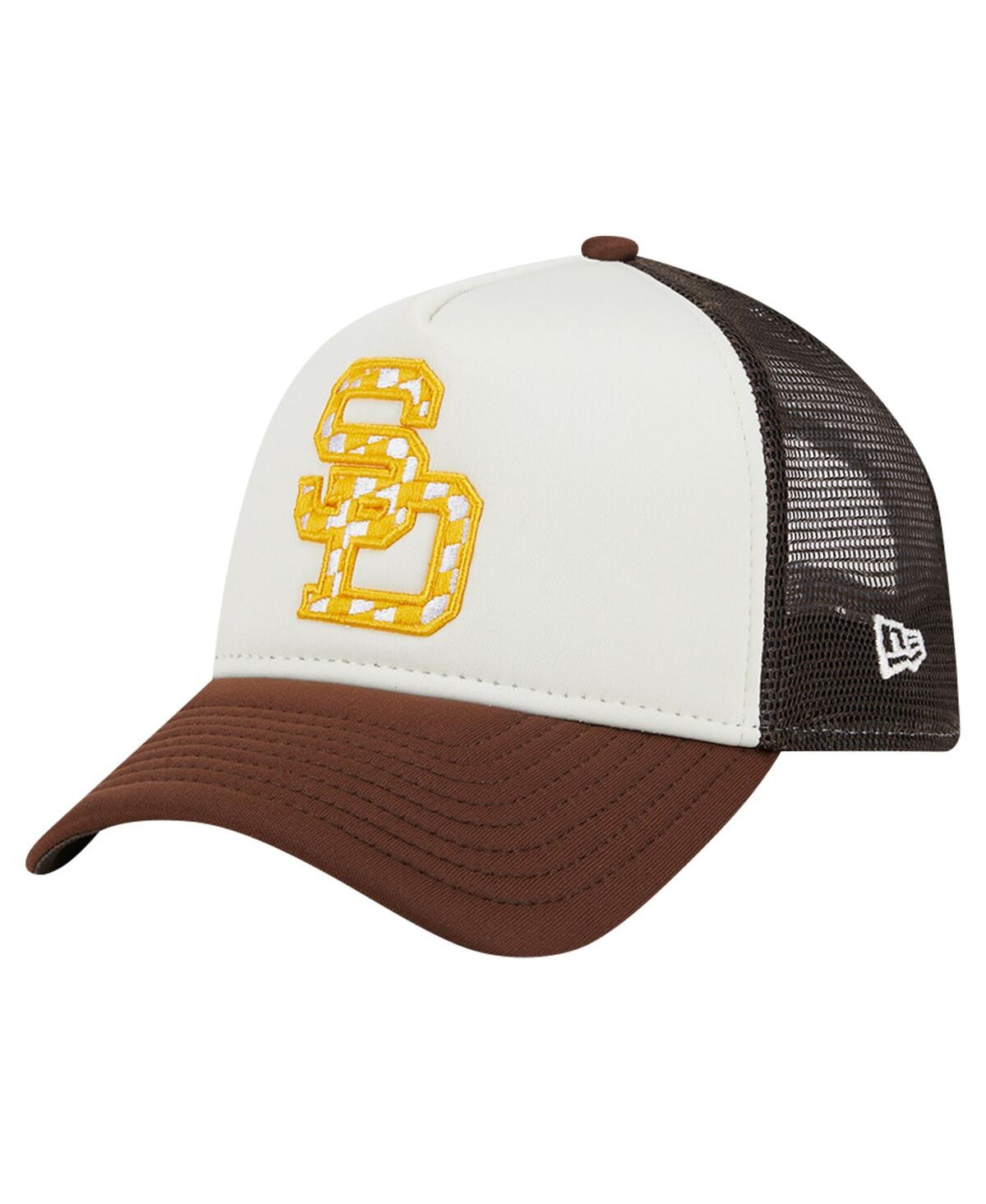 New Era Men's White/brown San Diego Padres Checkered Flag A-frame Trucker 9forty Adjustable Hat In White,brown