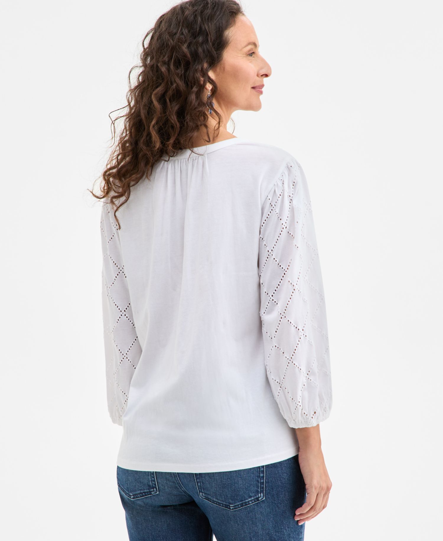 Women's Split-Neck Eyelet-Embroidered Top