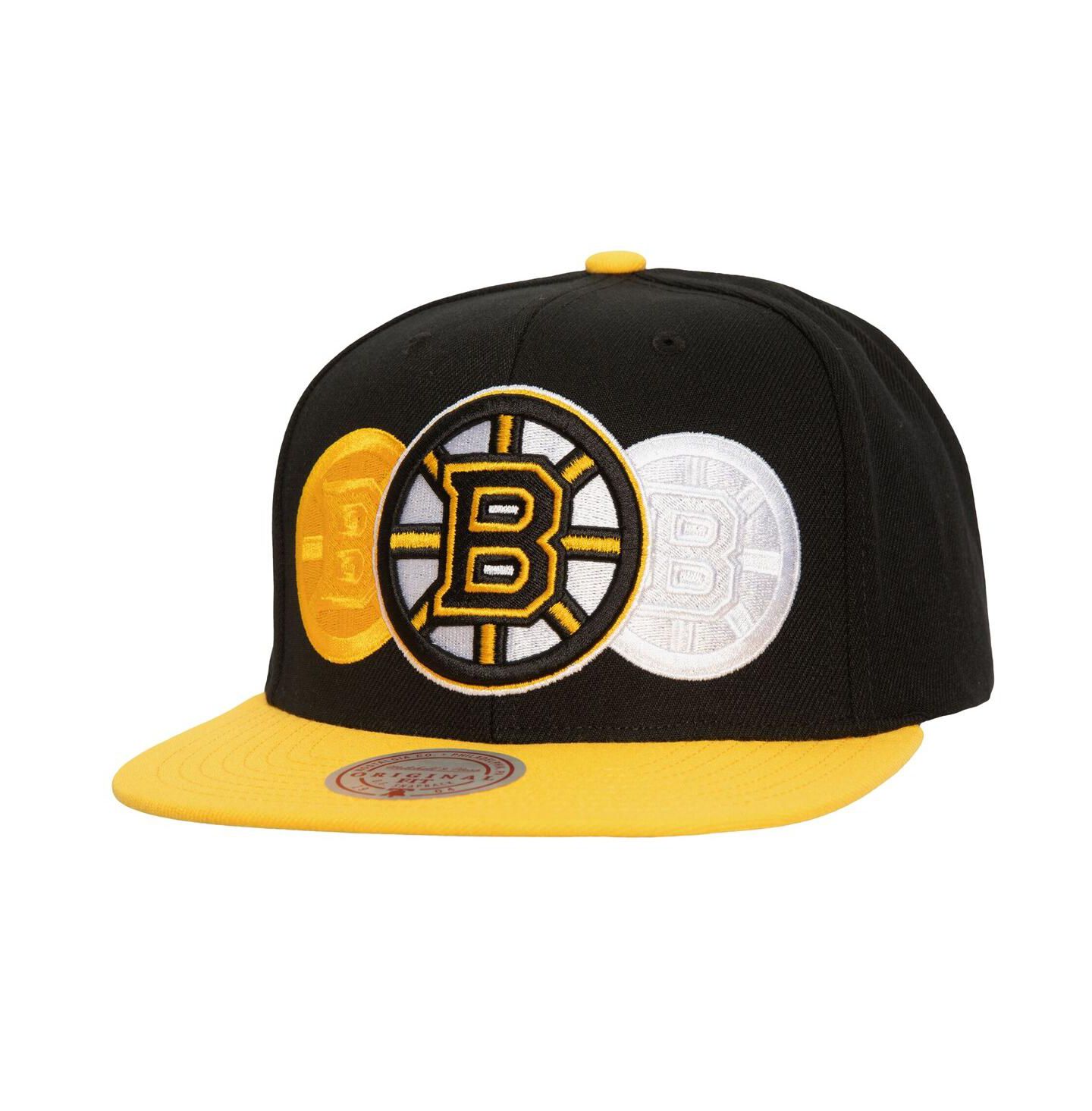 Мужская кепка Mitchell & Ness Black Boston Bruins Soul Triple Up Snapback Hat — фото 1