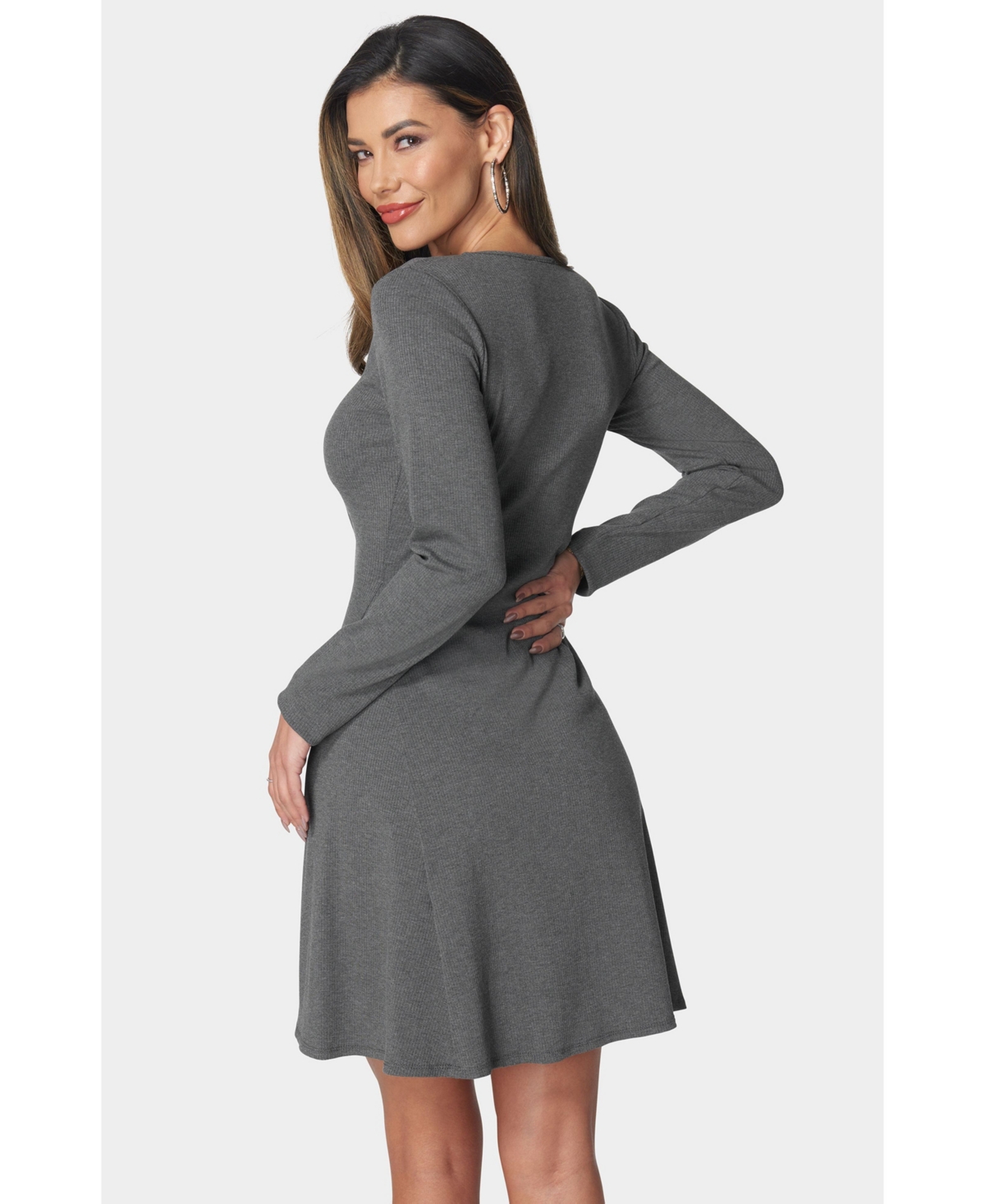 Bebe Women's Rib Long Sleeve Godet Dress