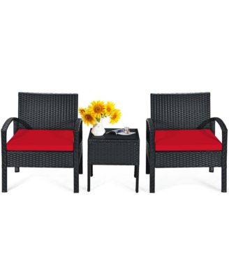 3 Piece Outdoor Patio Rattan Conversation Furniture Set Yard w/ Cushions & Coffee Table