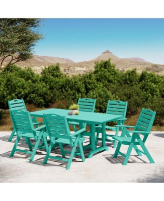 7-Piece HDPE Rectangular Patio Dining Table Set with Foldable Chairs