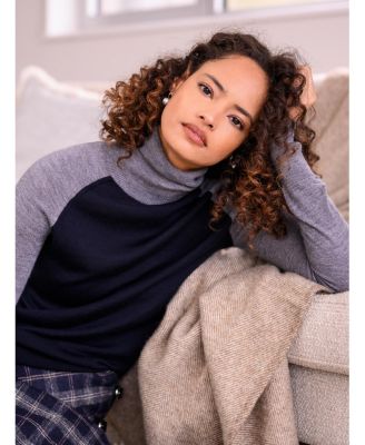 Women's Merino Colour Block Roll Neck Sweater