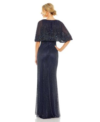 Women's High Neck Column Gown With Embellished Cape