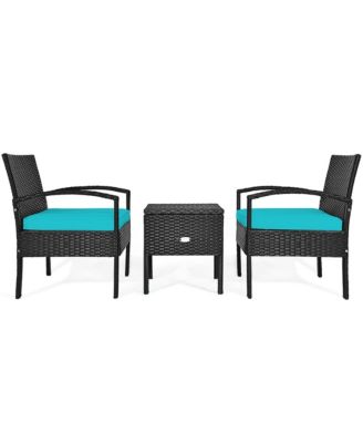 3 Piece Outdoor Rattan Conversation Furniture Set w/  Cushion & Storage Table