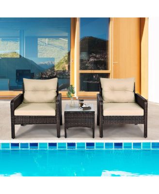 3PCS Outdoor Patio Rattan Furniture Set w/ Chairs Coffee Table Cushions