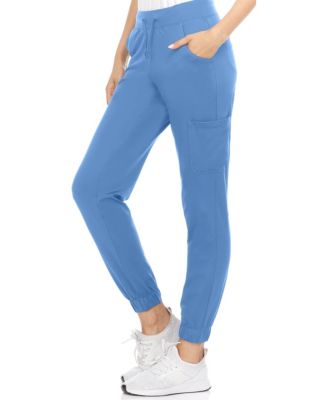 Women's Scrubs Mid Rise Six Pocket Yoga Scrub Joggers, Wine Large