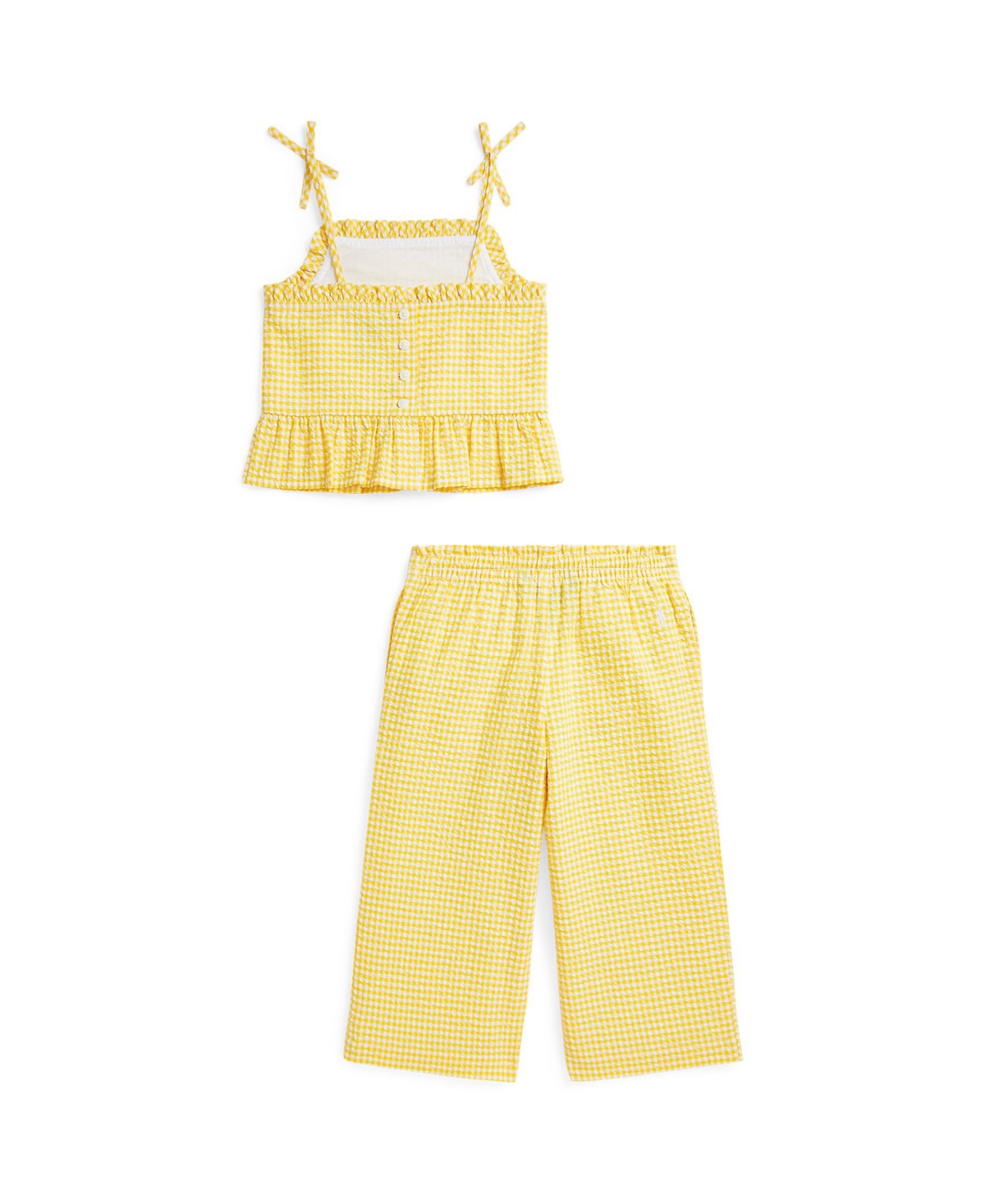 Polo Ralph Lauren Toddler And Little Girls 2-piece Gingham Seersucker Top And Pant Set In Yellow,white