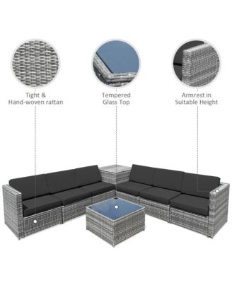 8 Piece Rattan Outdoor Patio Sofa Sectional Conversation Furniture Set w/ Cushions & Coffee Table
