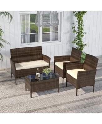 4 Piece Outdoor Wicker Furniture Set  Patio Rattan Conversation Set w/ Table