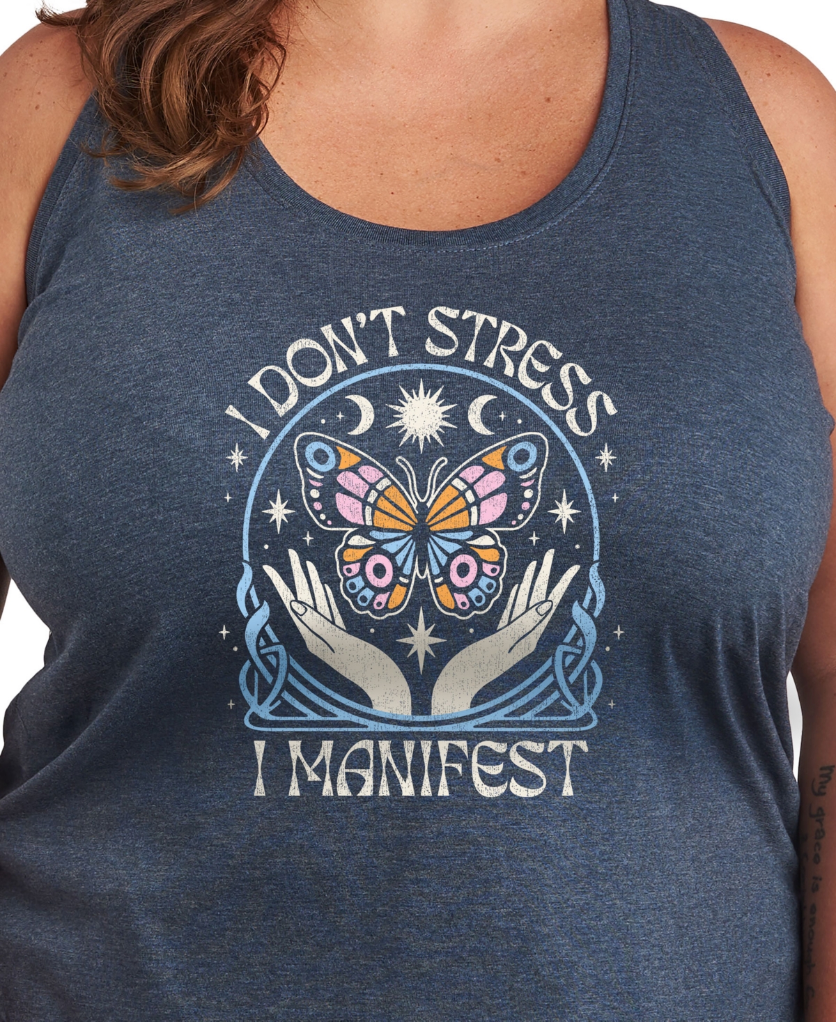 Hybrid Apparel Plus Size Manifest Coffee Graphic Tank Top In Blue
