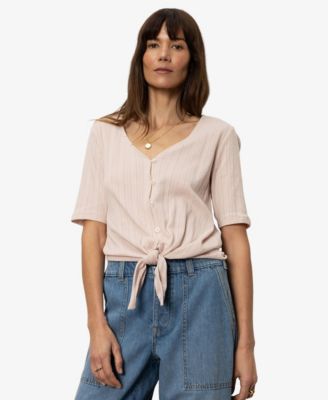 Sanctuary - Women's Cotton Pointelle Tie-Front Top
