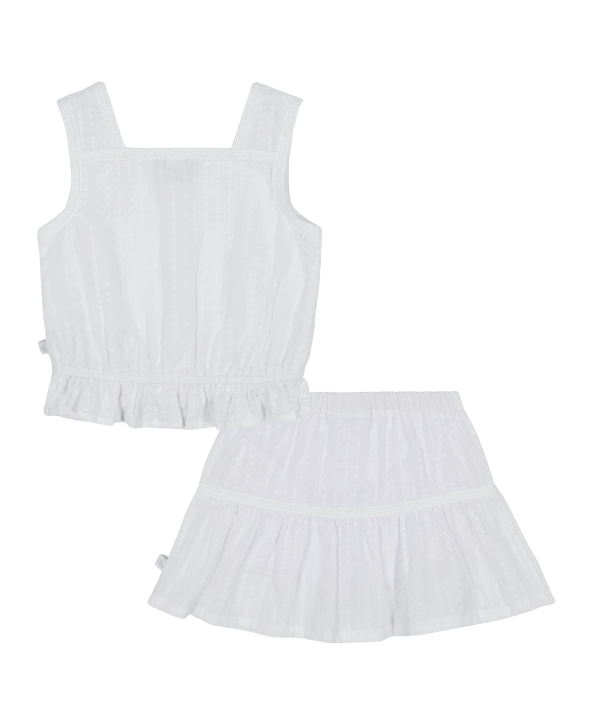 Calvin Klein Toddler And Little Girls 2-piece Crochet Trim Seersucker Skort Set In Marshmallow