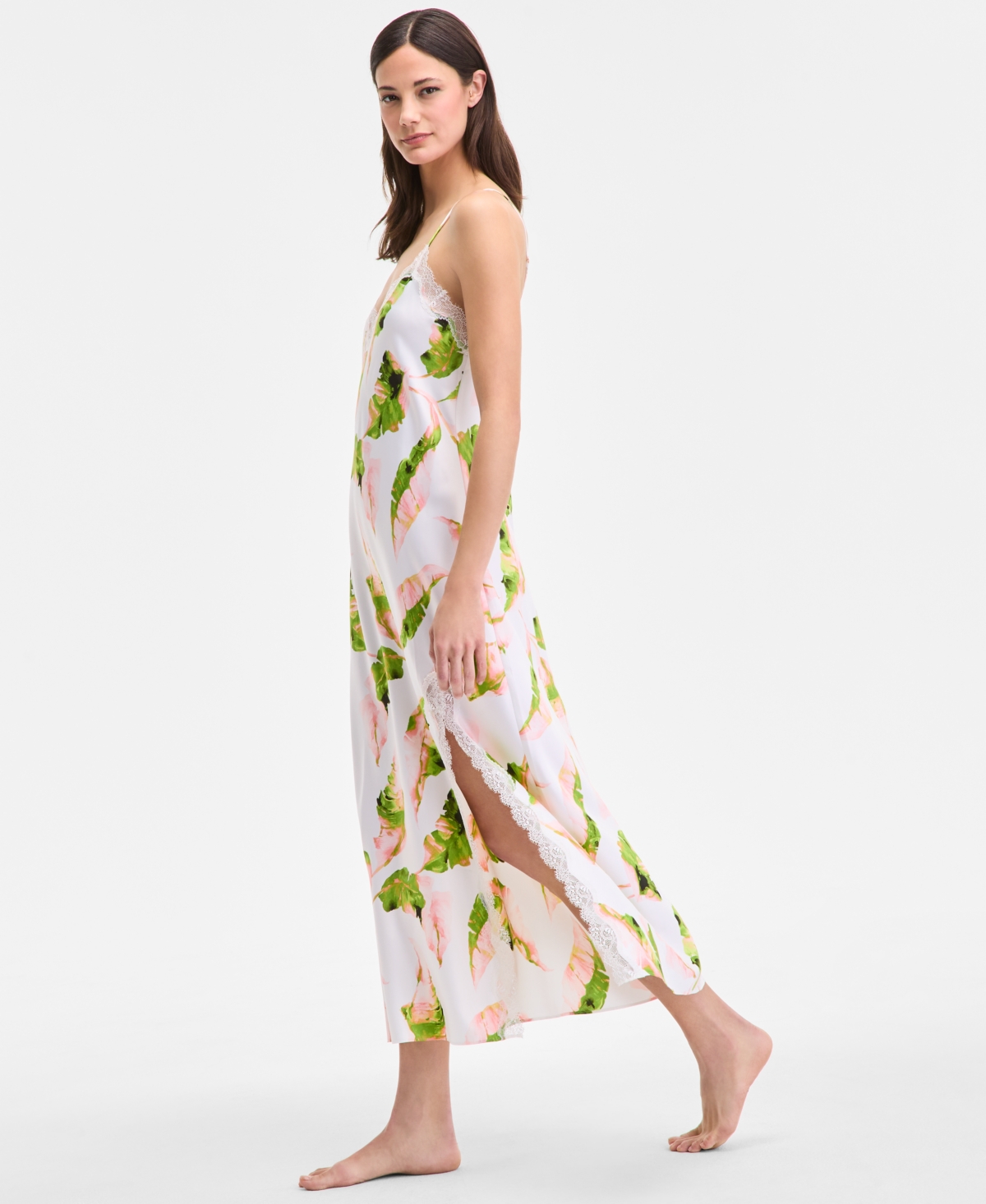 Inc International Concepts Women's Lace-trim Satin Nightgown, Exclusively At Macy's In White
