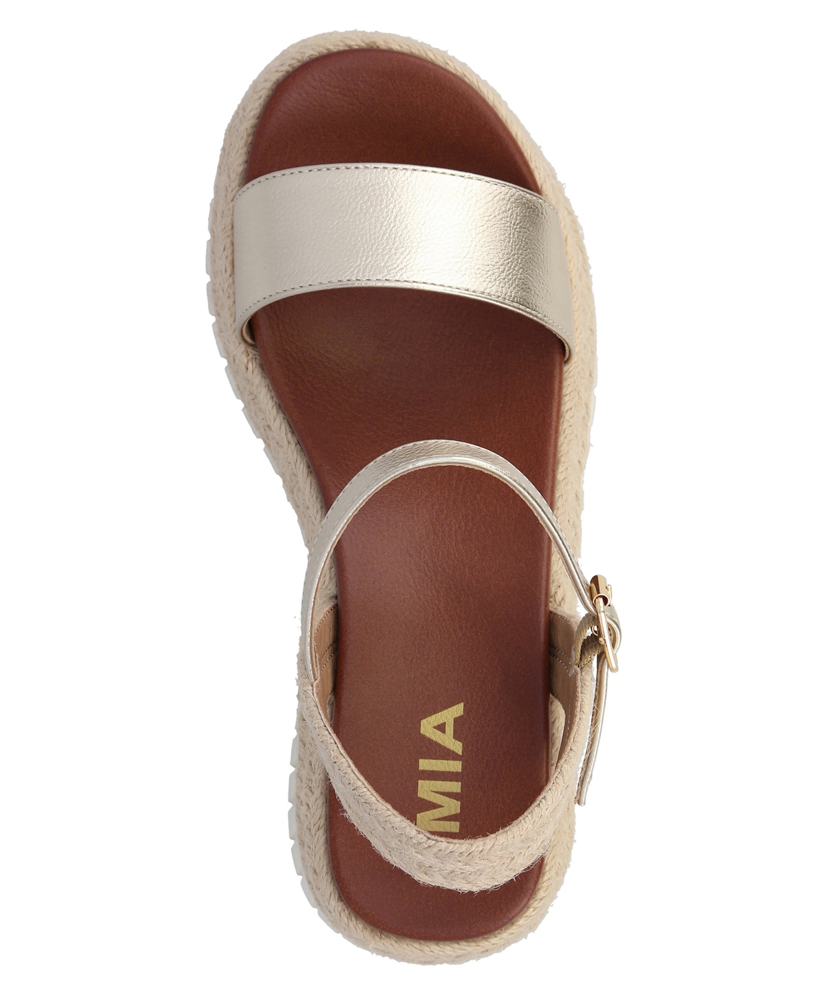 Mia Yanis Ankle Strap Platform Wedge Sandal In Gold