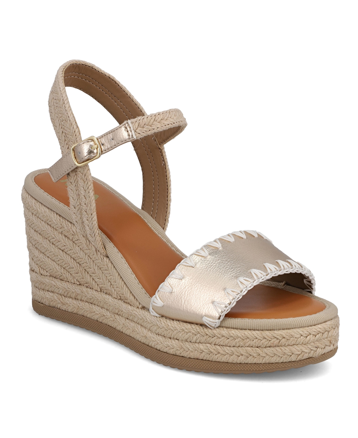 Mia Becky Ankle Strap Espadrille Platform Wedge Sandal In Natural,gold