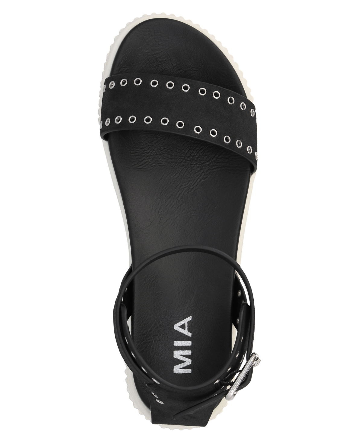 Shop Mia Women's Evelin Grommeted Platform Round Toe Sandals In Black,silver