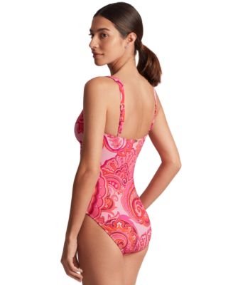 Women's Printed Tie-Front One-Piece Swimsuit