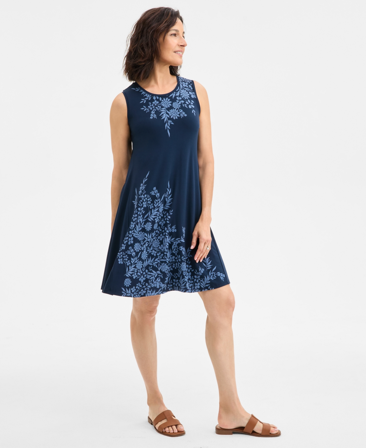 Style & Co Petite Printed Sleeveless Flip Flop Dress, Exclusively At Macy's In Blue