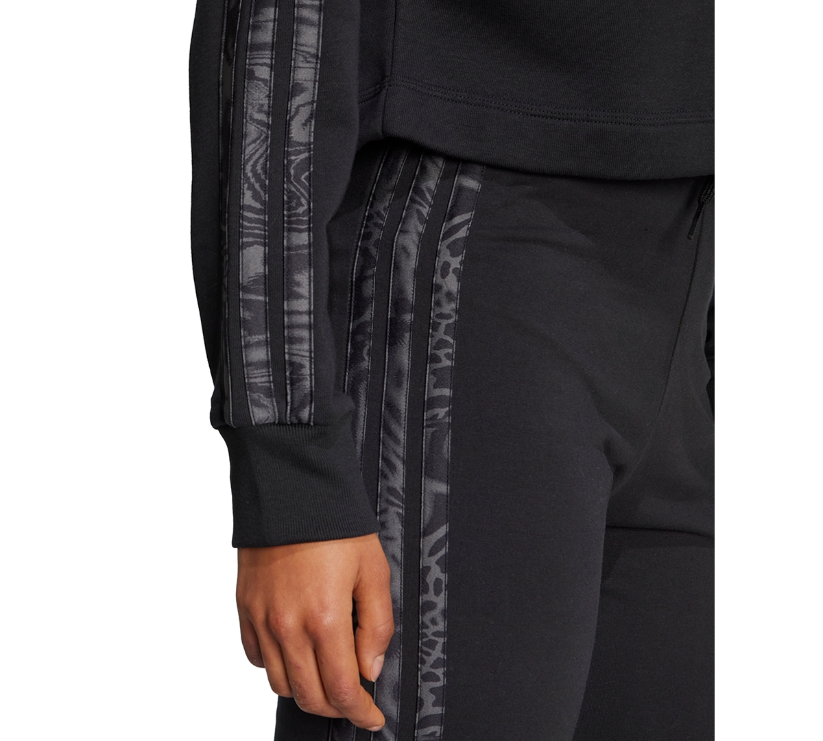 Adidas Originals Women's Printed 3-stripe French Terry Pullover Hoodie In Black