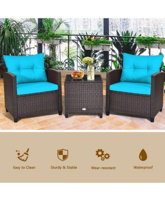 3PCS Outdoor Patio Rattan Conversation Set w/ Cushion Coffee Table