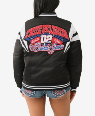 Women's Satin Oversized Varsity Bomber Jacket