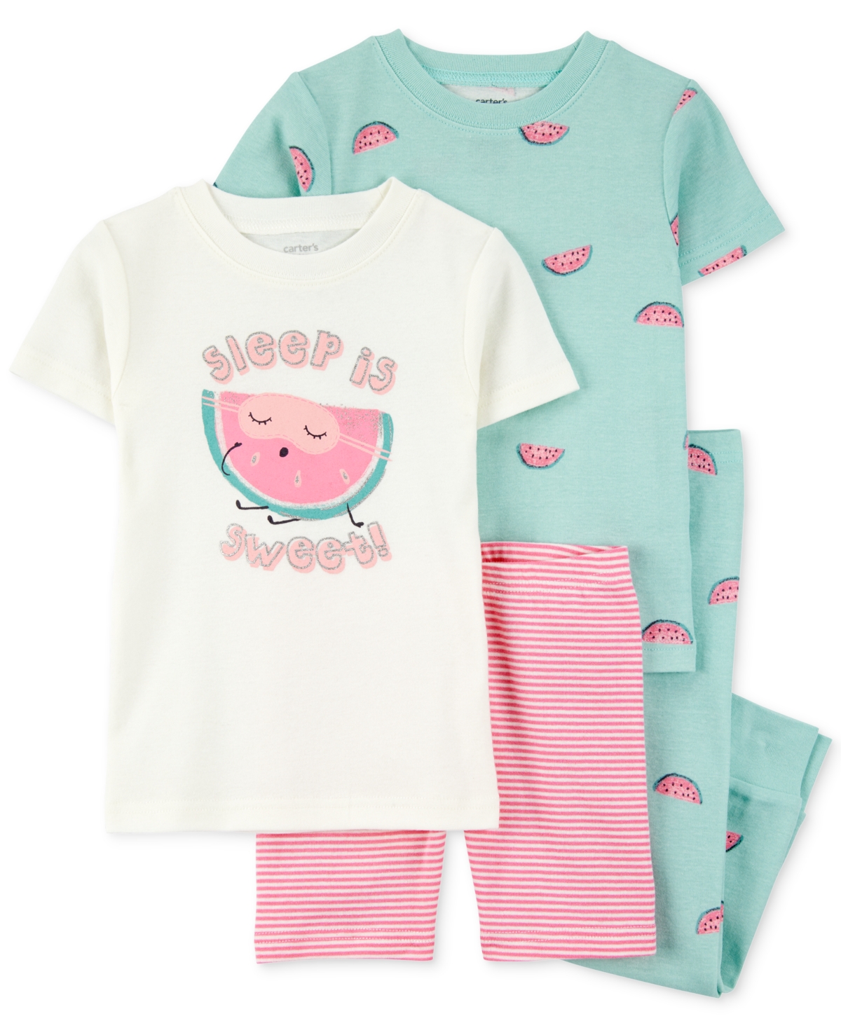 Carter's Babies' Toddler Girls Watermelon-print 100% Snug-fit Cotton Pajamas, 4 Piece Set