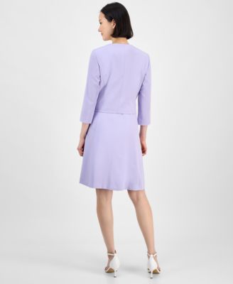 Women's Collarless Open-Front Bolero & Scoop-Neck Sleeveless Fit & Flare Dress Set, Regular & Petite