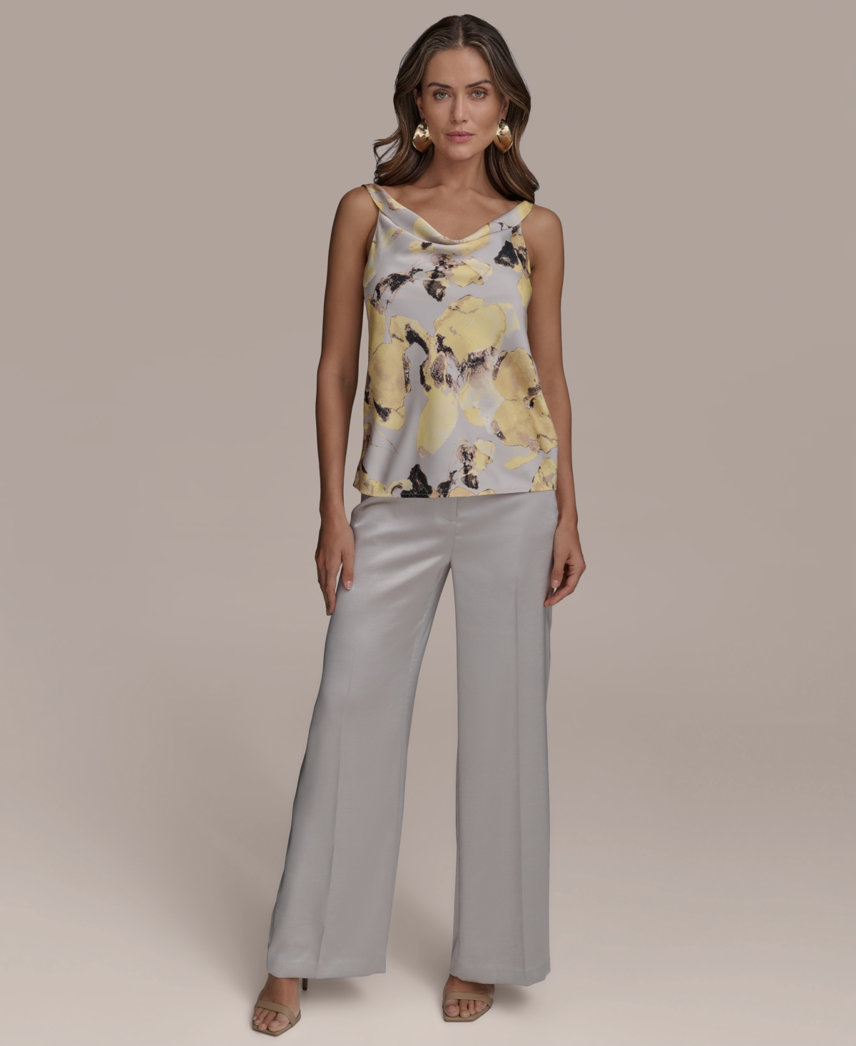 DONNA KARAN WOMEN'S PRINTED COWLNECK CAMISOLE, REGULAR & PETITE SIZES 