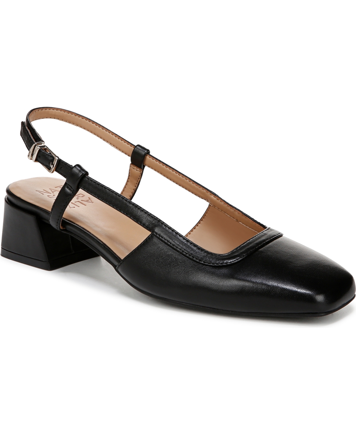 Naturalizer Women's Harper Block Heel Square Toe Slingback Pumps In Black Leather