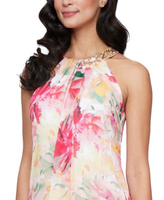 Plus Size Beaded Halter Ruffled Chiffon Gown