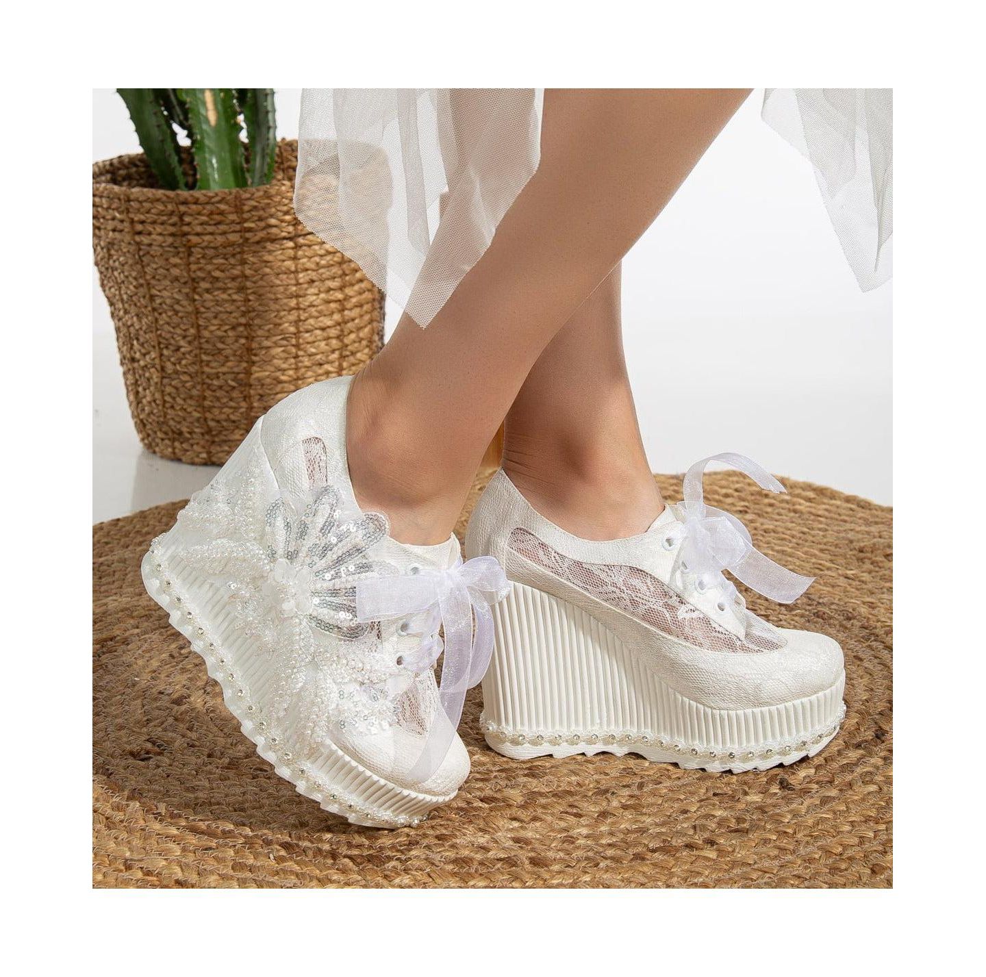 Женские кроссовки Forever & Always Shoes Sheri Lace Bridal Platform, цвет: Слоновая кость — фото 4