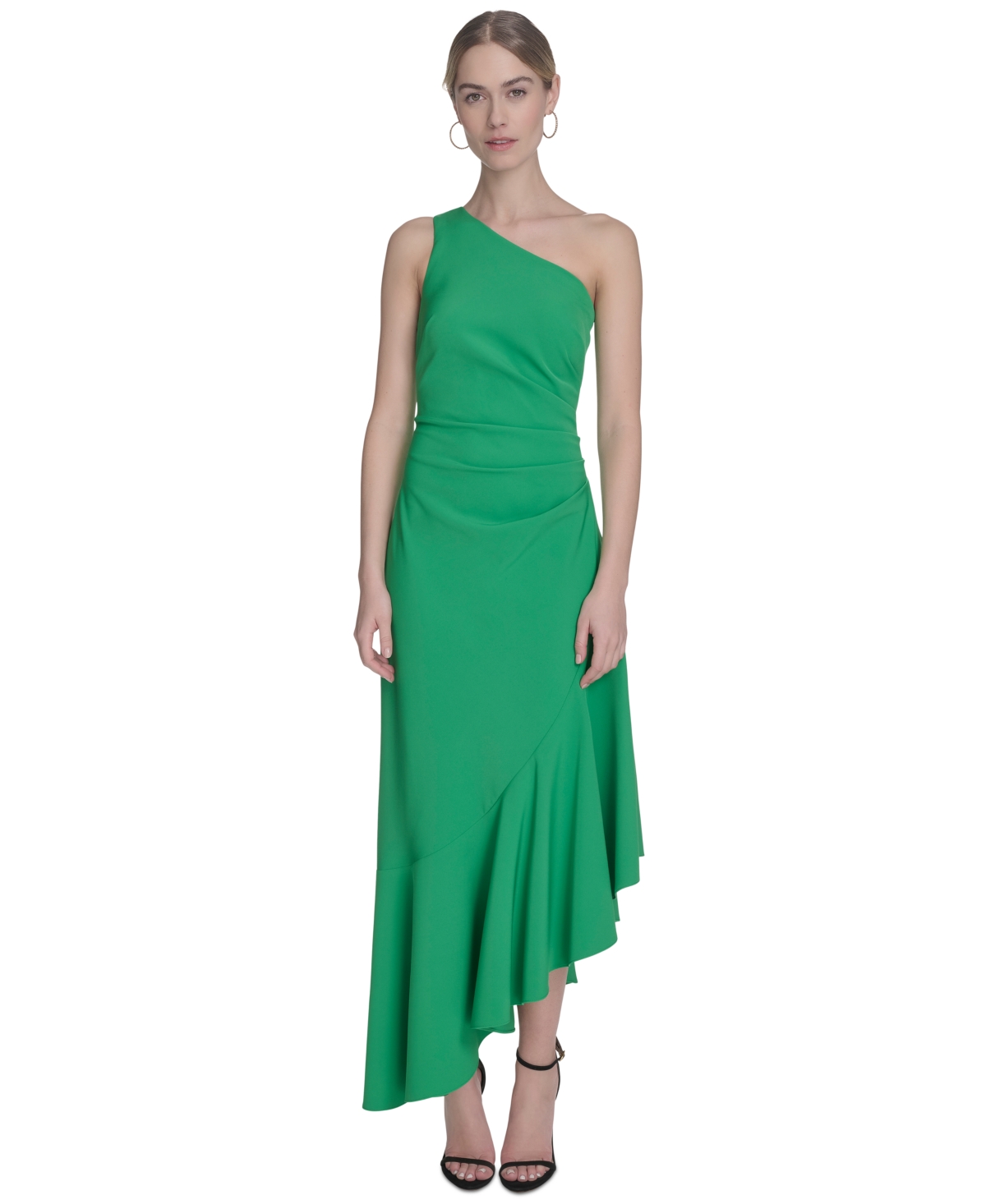 Women's Asymmetrical One-Shoulder Dress - Green