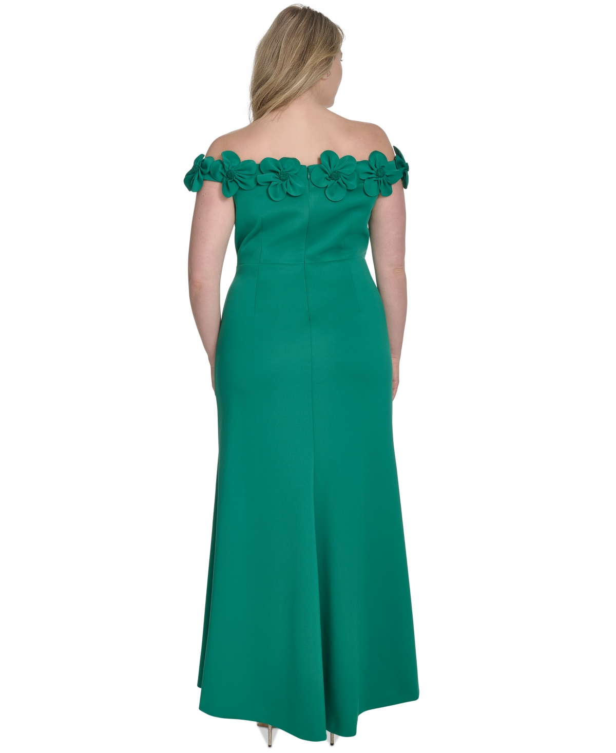 ELIZA J PLUS SIZE 3D FLORAL OFF-THE-SHOULDER GOWN 