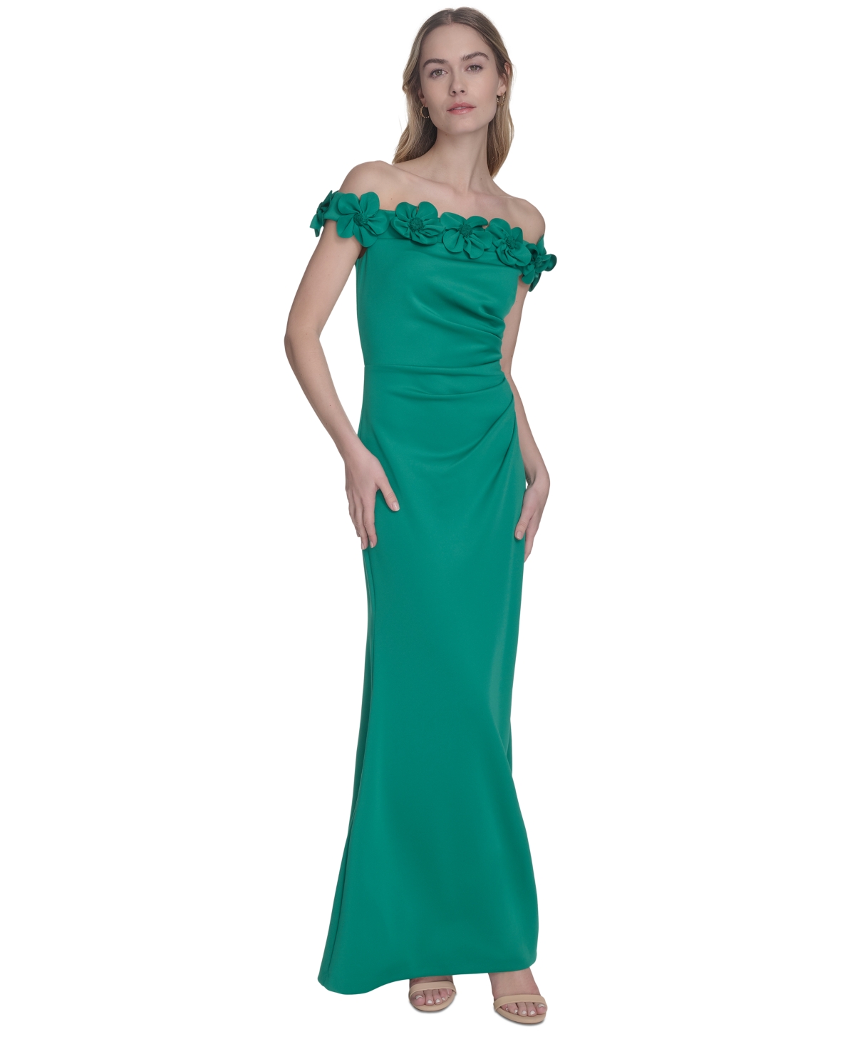ELIZA J WOMEN'S 3D FLORAL OFF-THE-SHOULDER GOWN 