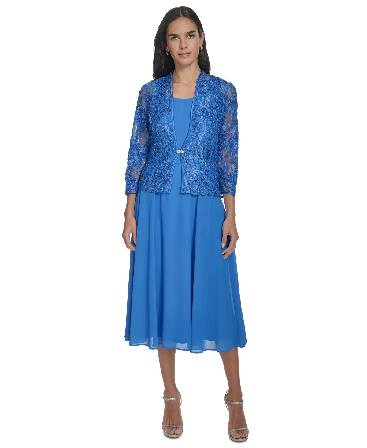 Petite Lace Jacket & Chiffon Midi Dress Set - Violet