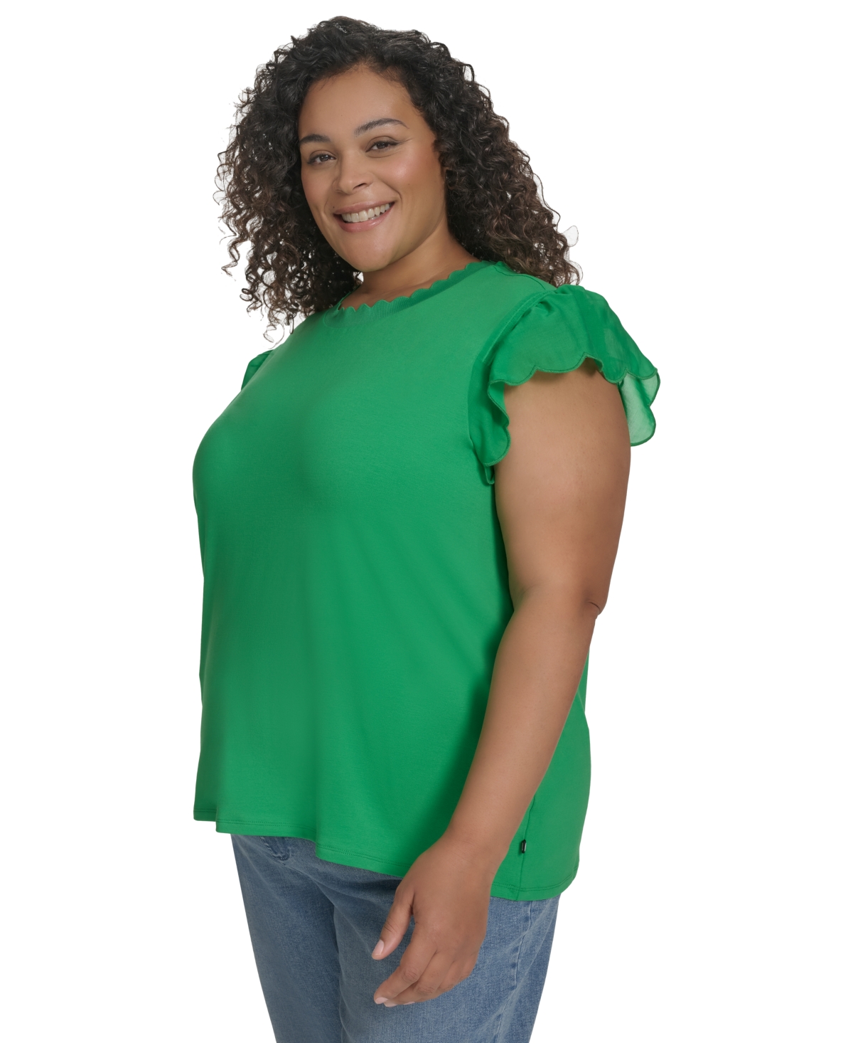 Shop Karl Lagerfeld Plus Size Ruffled-sleeve Knit Top, Exclusively At Macy's In Flore Green