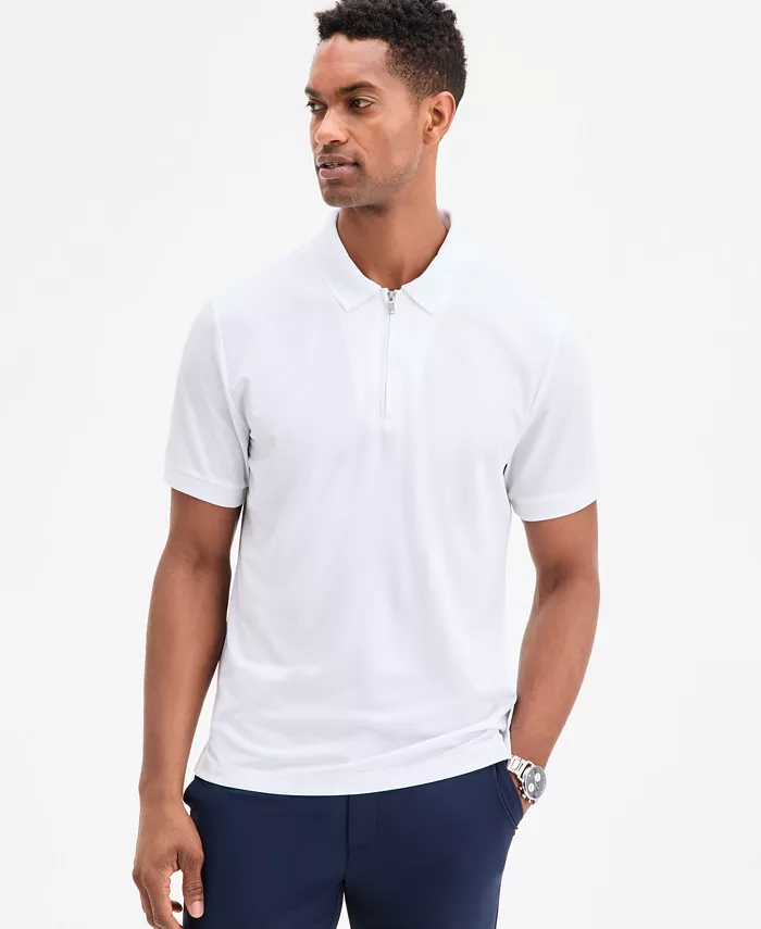 Men's Ottoman Short Sleeve Textured Quarter-Zip Polo Shirt
