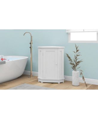 White Bathroom Cabinet Triangle Corner Storage Cabinet with Adjustable Shelf Modern Style MDF Board