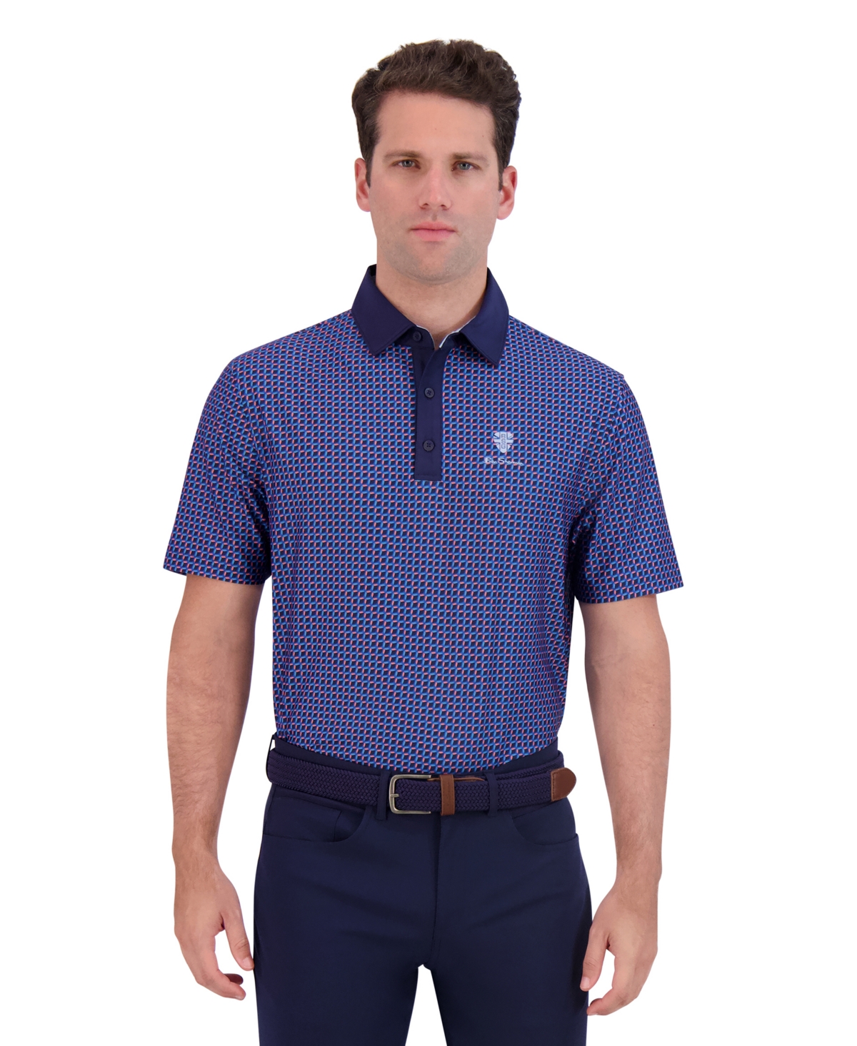 Men's Golf Retro Geo Sports Fit Polo Shirt - Coral blue